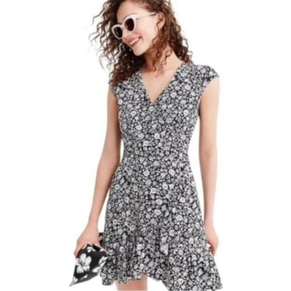 Floral Black and White Mini Dress